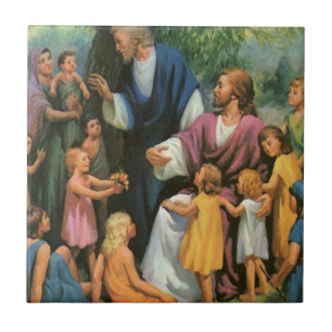 Azulejo Jesucristo bendiciendo a los niños, religión vinta