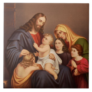Azulejo Jesucristo con Niños Arte Premium Fino