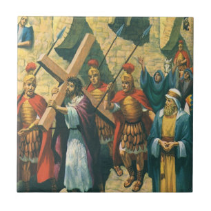 Azulejo Jesucristo llevando la cruz a su crucifixión