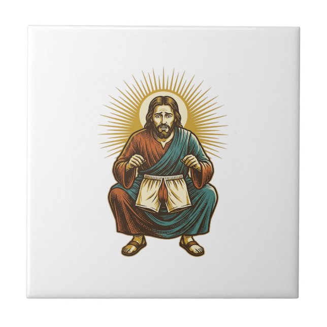 Azulejo Jesús ajustando incómodo wedgie a mitad de sentadi (Frente)