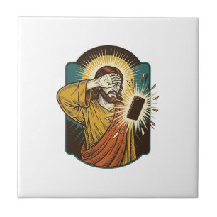 Azulejo Jesús cegando la máxima brillo del teléfono a medi