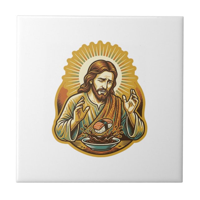 Azulejo Jesús dejó caer sushi en salsa de soja mancha comi (Frente)