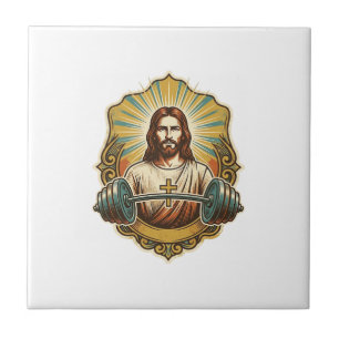 Azulejo Jesús Determinado Pesa Pesada de Hierro Powerlifti