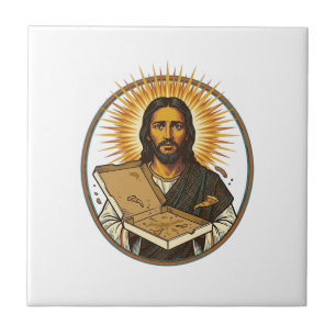 Azulejo Jesús engañado por caja de pizza vacía Humor de co