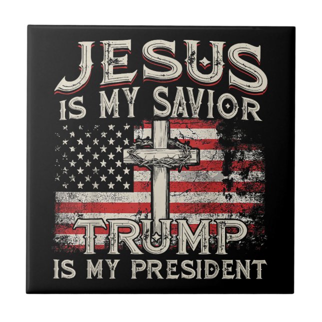 Azulejo Jesús Es Mi Salvador Trump Es Mi Presidente Estado (Frente)