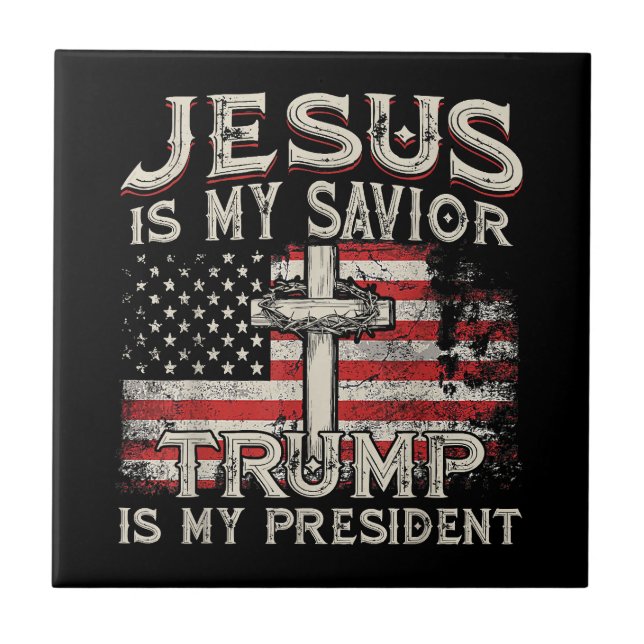 Azulejo Jesús Es Mi Salvador Trump Es Mi Presidente Estado (Frente)