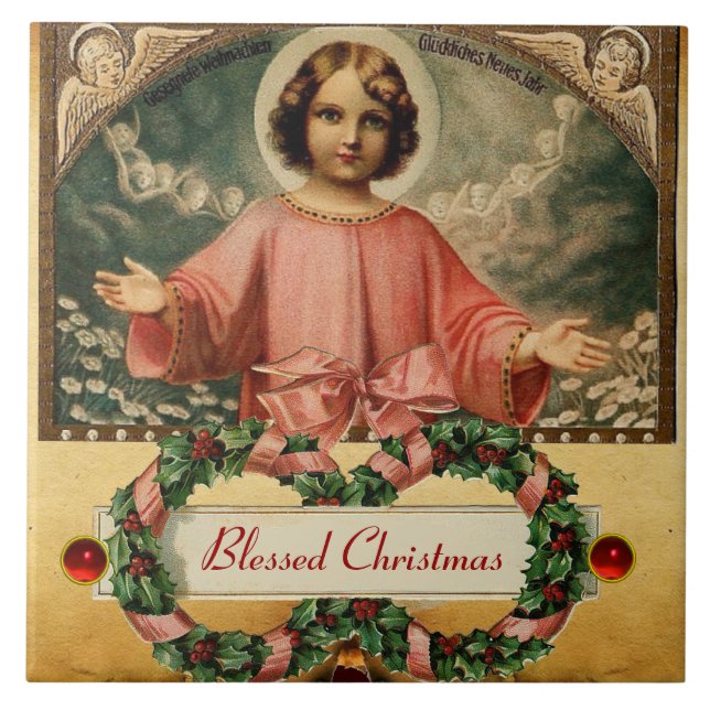 AZULEJO JESÚS INFANTIL CON ANGELES Y NAVIDADES CRUZADOS (Frente)