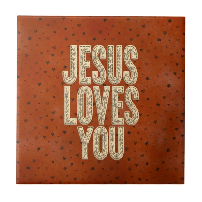 Azulejo Jesus Loves You Rustic Christian Encouragement (Frente)