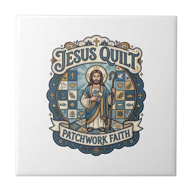 Azulejo Jesús Parche de Colcha de Retazos Fe Jesús Colcha  (Frente)