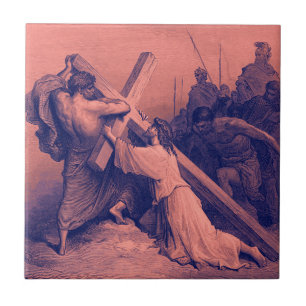 Azulejo Jesús que cae debajo de la biblia cruzada del