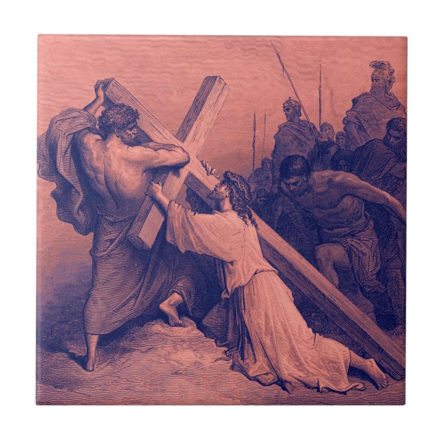 Azulejo Jesús que cae debajo de la biblia cruzada del | (Frente)