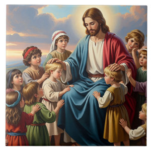 Azulejo Jesús rodeado de niños