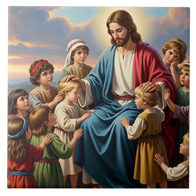 Azulejo Jesús rodeado de niños (Frente)