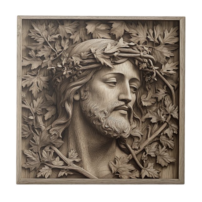 Azulejo Jesús tallando mosaico cerámico (Frente)