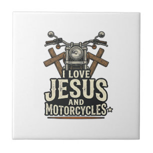 Azulejo Jesús y motocicletas diseño de ciclista cristiano