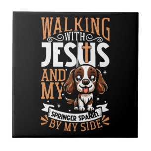Azulejo Jesús y perro - Inglés Springer Spaniel