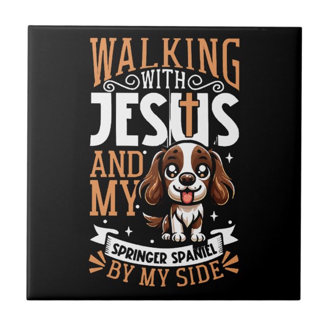 Azulejo Jesús y perro - Inglés Springer Spaniel (Frente)