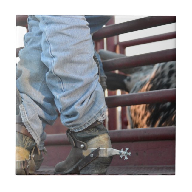 Azulejo Jinete de Bull del rodeo del vaquero y canal (Frente)