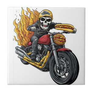 Azulejo Jinete de Hot Dog � Cráneo de Motociclista Diverti