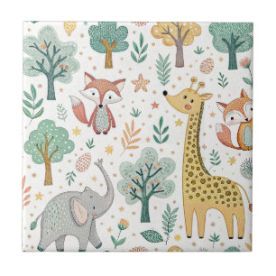 Azulejo Jirafa bebé, zorro y elefante animales de dibujos