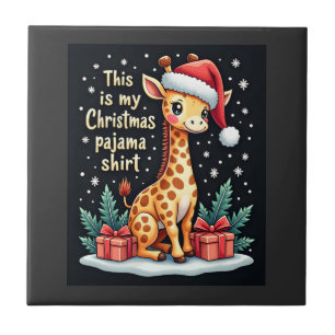 Azulejo Jirafa con sombrero de Santa Pijama de Navidad a j
