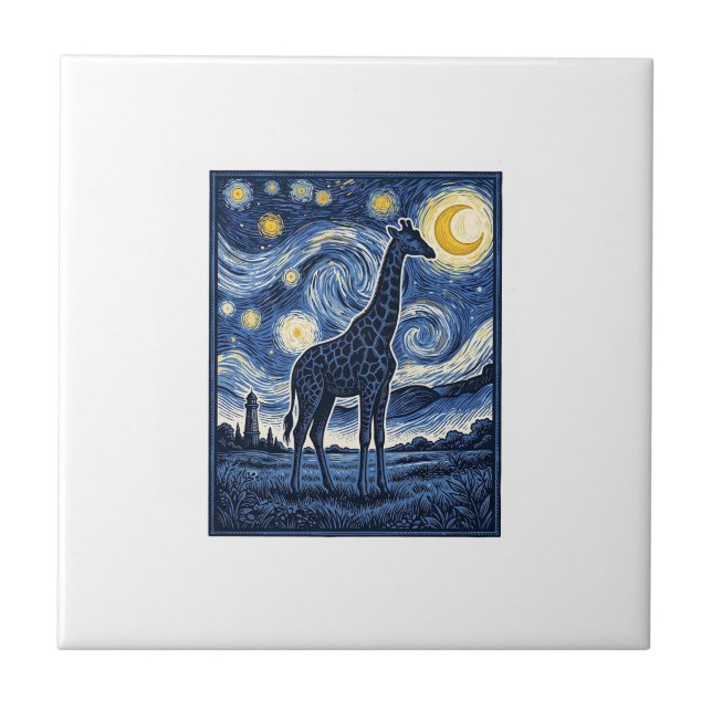 Azulejo Jirafa Noche Estrellada Vintage (Frente)