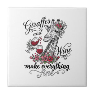 Azulejo Jirafas y vino diseño de camiseta de grabado vinta