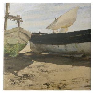 Azulejo Joaquin Sorolla - Barcos pesqueros en la playa