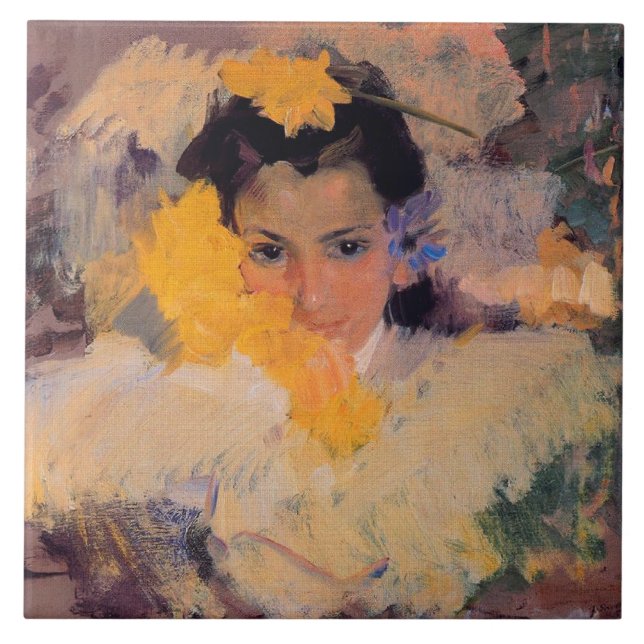 Azulejo Joaquin Sorolla - Niña con Flores (Frente)