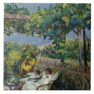 Azulejo Joaquín Sorolla - Siesta en el jardín
