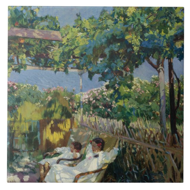 Azulejo Joaquín Sorolla - Siesta en el jardín (Frente)