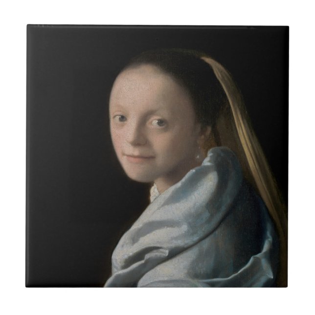 Azulejo Johannes Vermeer - Estudio de una joven mujer (Frente)