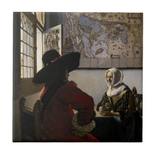 Azulejo Johannes Vermeer - Funcionario con un Chica risibl
