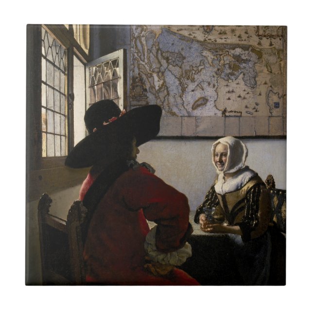 Azulejo Johannes Vermeer - Funcionario con un Chica risibl (Frente)