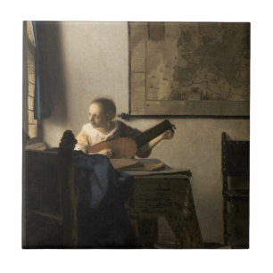 Azulejo Johannes Vermeer - Joven mujer con un Lute