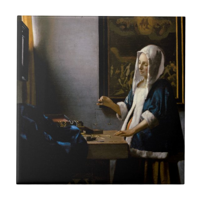 Azulejo Johannes Vermeer - Mujer con equilibrio (Frente)