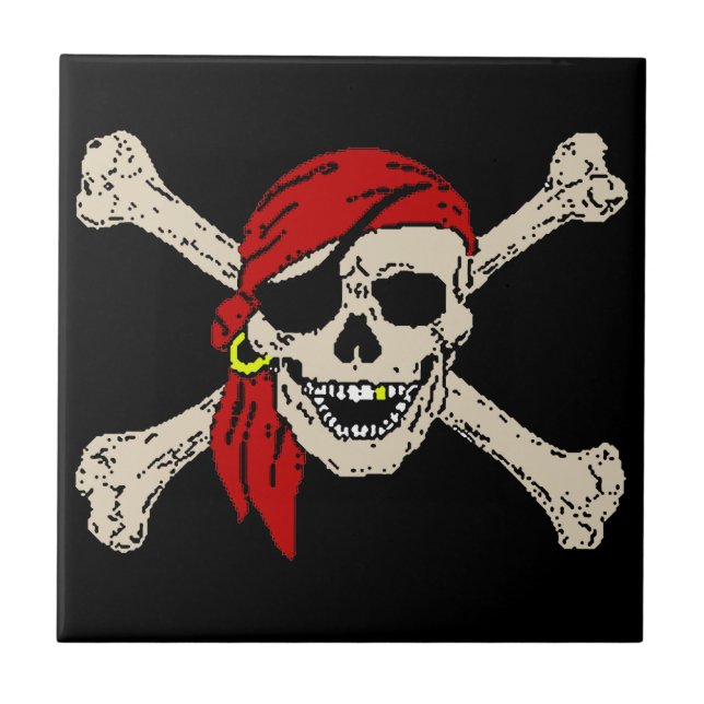 Azulejo Jolly Roger Pirate Skull Huesos Rojos Bandanna (Frente)