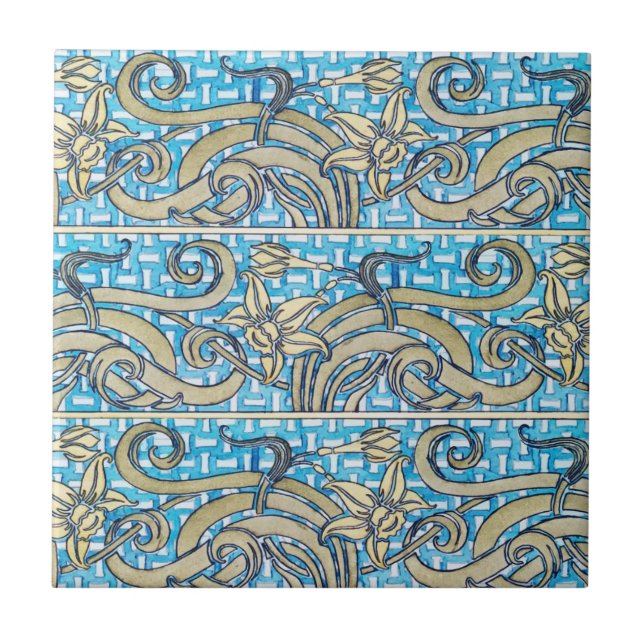 Azulejo Jonquil Blu Art Nouveau Ceramic Tile (Frente)
