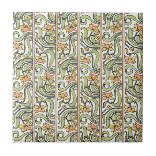 Azulejo Jonquil Stripe Green Art Nouveau Ceramic Tile