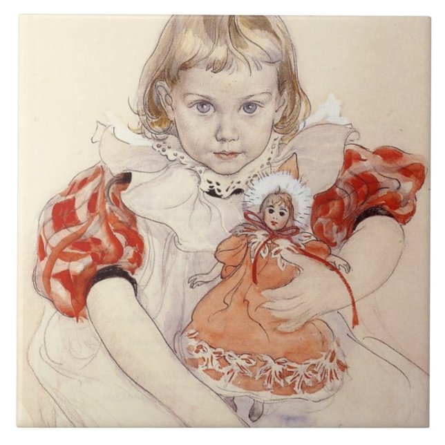 Azulejo Joven Chica con muñeca (arte infantil) (Frente)