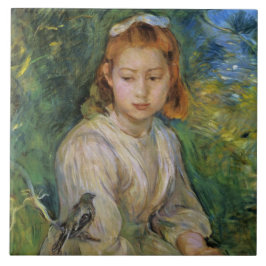 Azulejo Joven Chica con pájaro (por Berthe Morisot)