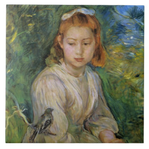 Azulejo Joven Chica con pájaro (por Berthe Morisot)