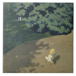 Azulejo Joven Chica corriendo después de una pelota roja (