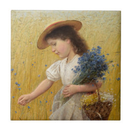 Azulejo Joven Chica en un campo de trigo