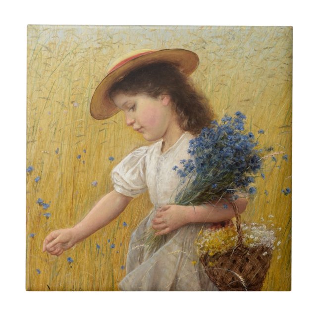 Azulejo Joven Chica en un campo de trigo (Frente)