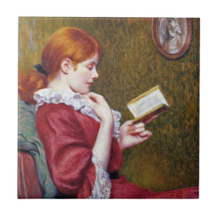 Azulejo Joven con el pelo rojo leyendo un buen libro