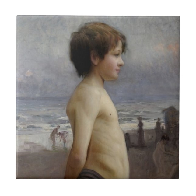 Azulejo Joven en la playa (por Jules Bastien-Lepage) (Frente)