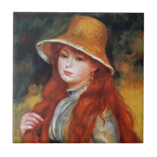 Azulejo Joven muchacha con sombrero de paja por Renoir