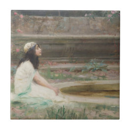 Azulejo Joven muchacha junto a una piscina (de Herbert Dra