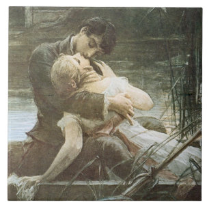 Azulejo Joven pareja romántica enamorada (Besarse en un bo